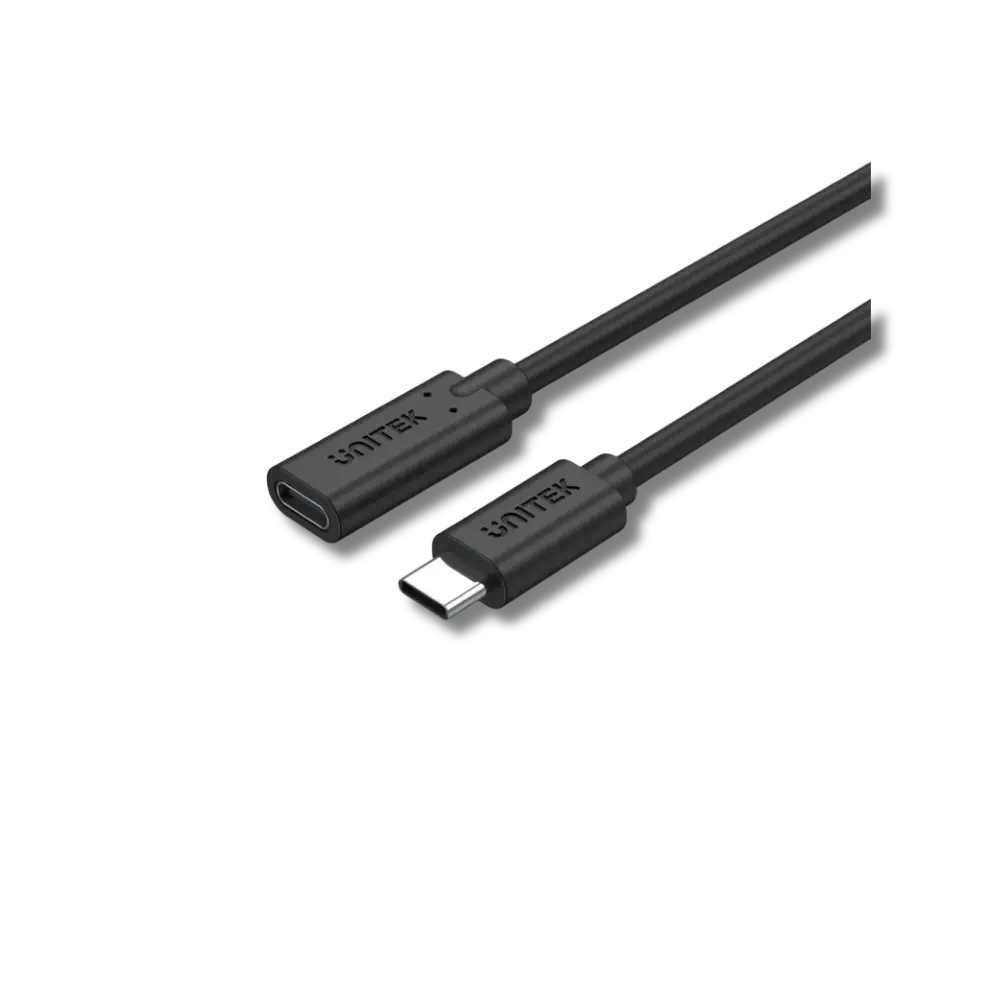 A black Unitek USB-C extension cable with a male connector on one end and a female connector on the other.