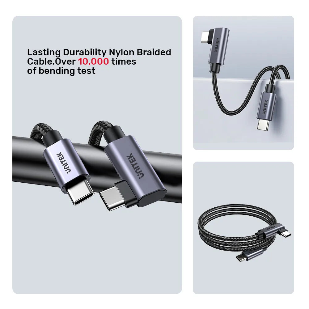 Unitek C14123BK 100W USB-C to USB-C Charging Cable with 90° Connector - متجر TT Tab للتقنيات الحديثة
