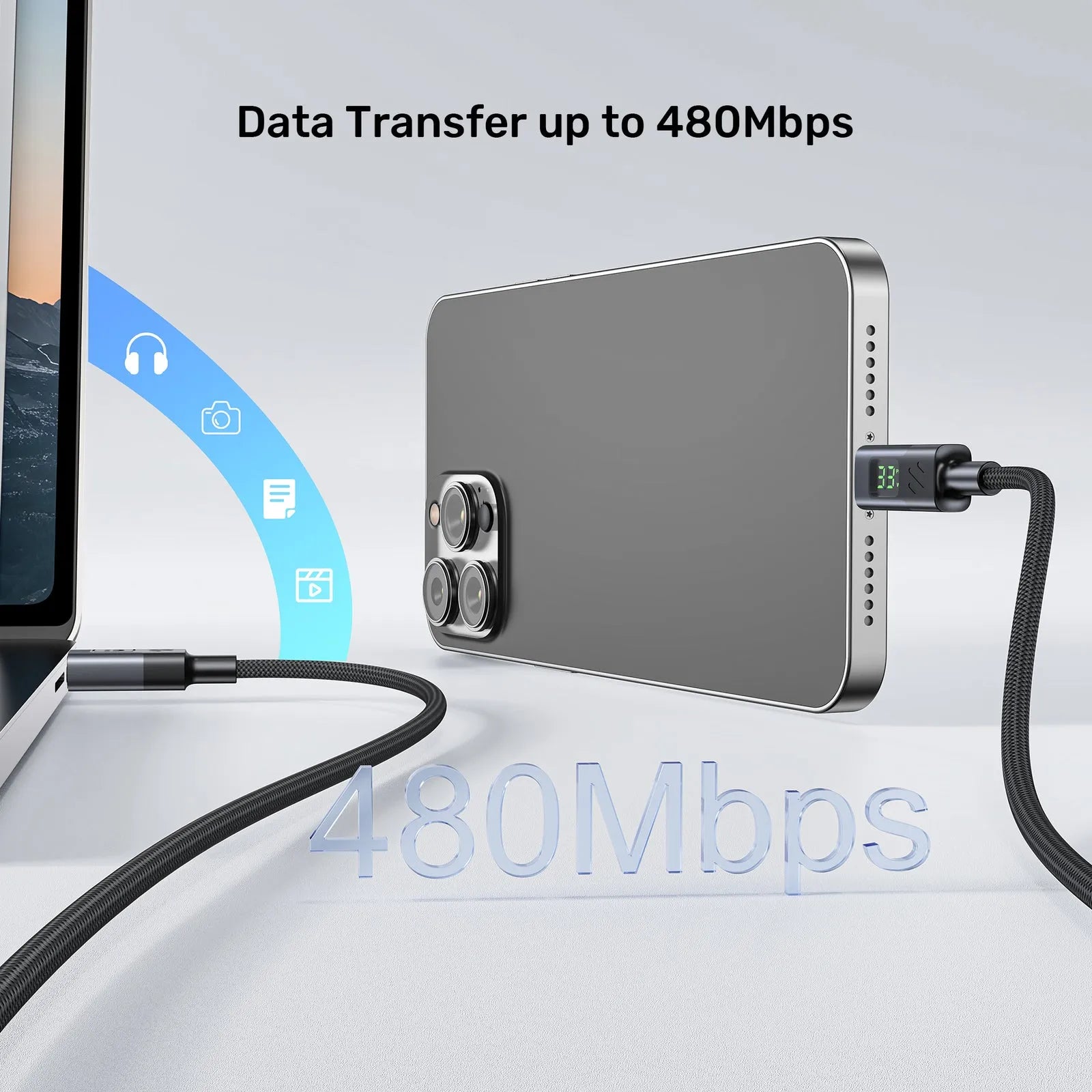 Unitek C14158ABK PD 60W USB-C to USB-C Charging Cable with LED Display - متجر TT Tab للتقنيات الحديثة