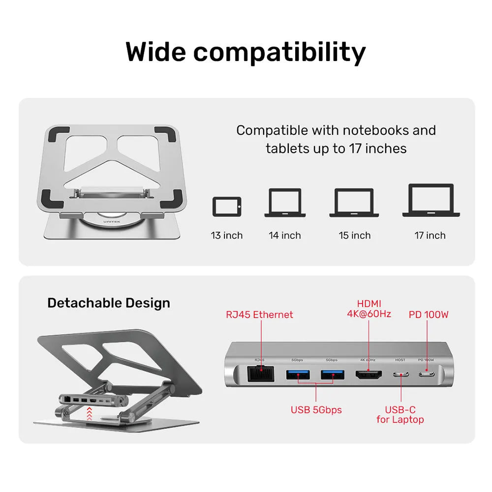 Unitek D1109A Laptop Stand with Docking Station USB-C - للتقنيات الحديثة TT TAB متجر