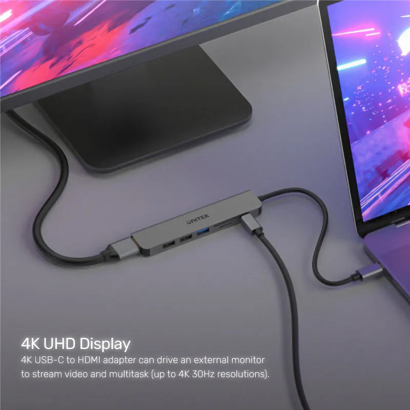 Unitek H1118A uHUB S7+ 7-in-1 USB-C 5Gbps Hub with 4K HDMI and 100W Power Delivery - متجر TT Tab للتقنيات الحديثة