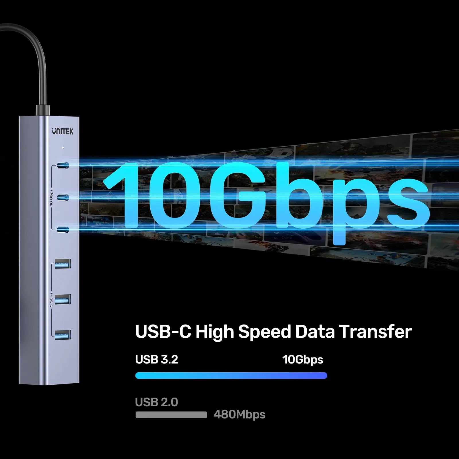 Unitek H1335AGY01 uHUB S7+ 7-in-1 USB-C Hub With 3 USB-C 10Gbps Power Adapter - متجر TT Tab للتقنيات الحديثة