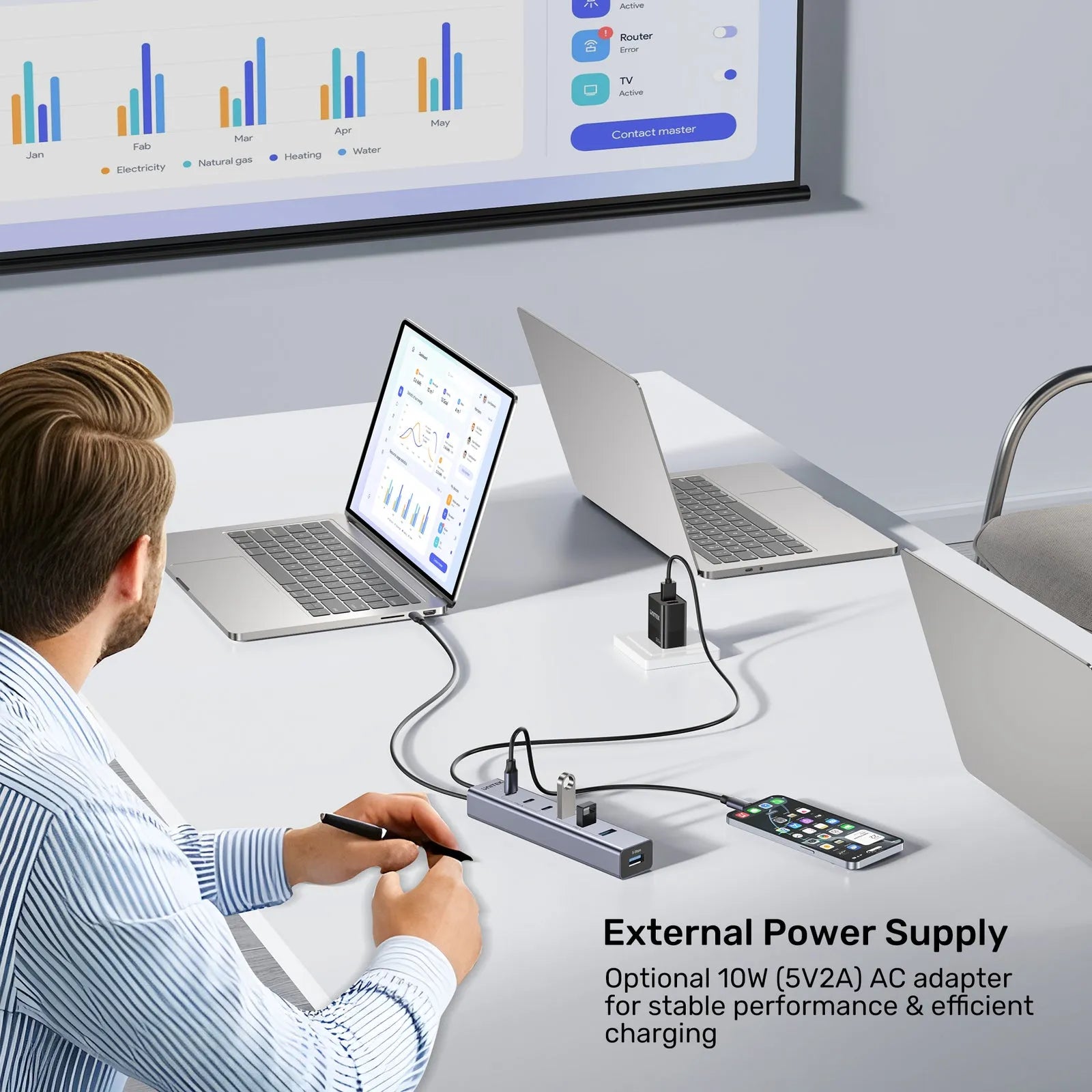 Unitek H1335AGY01 uHUB S7+ 7-in-1 USB-C Hub With 3 USB-C 10Gbps Power Adapter - متجر TT Tab للتقنيات الحديثة