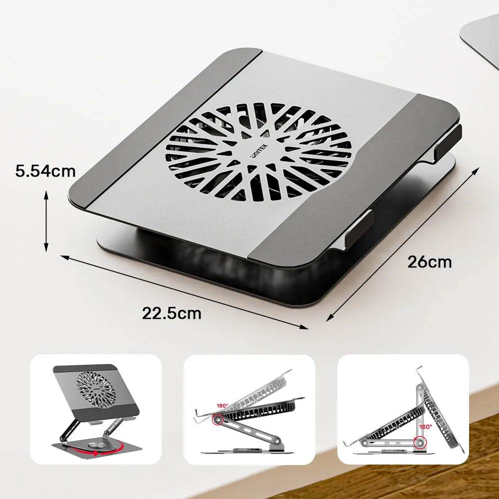 Unitek OT1098AGY01 Adjustable Laptop Stand with Detachable Cooling Fan - متجر TT Tab للتقنيات الحديثة