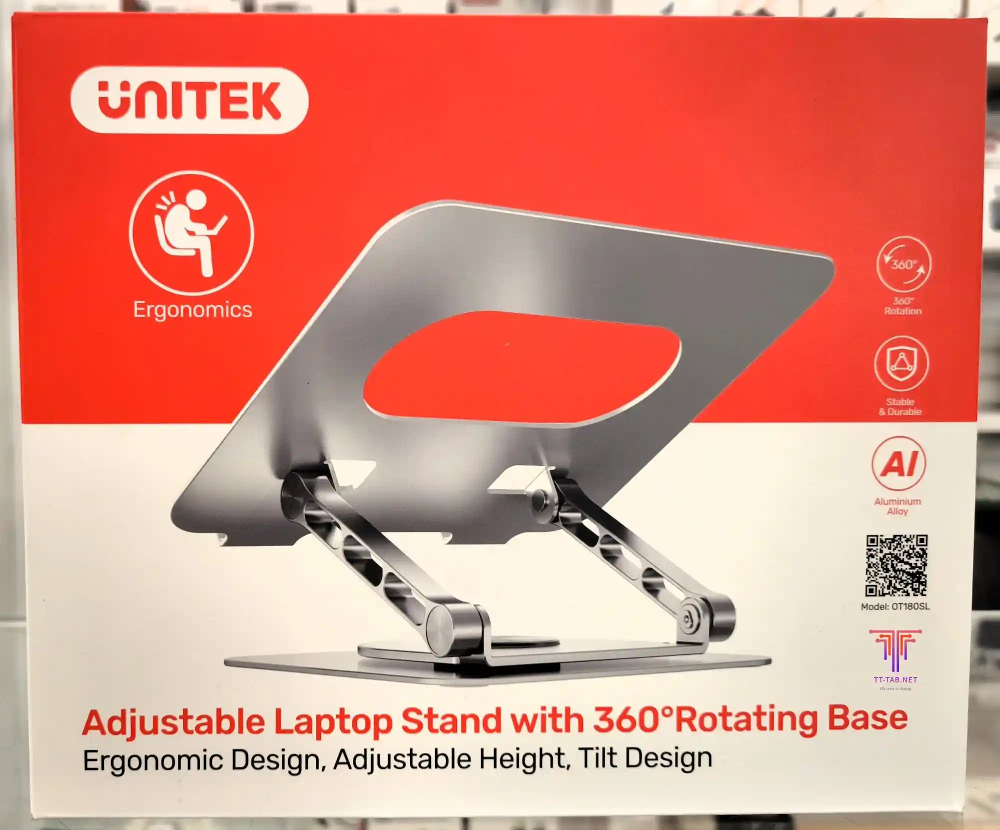 Unitek OT180SL01 Adjustable Laptop Stand with 360° Rotating Base - للتقنيات الحديثة TT TAB متجر