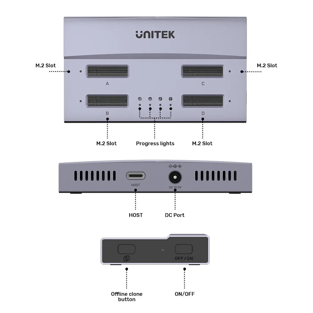 Unitek S1243BGY01 USB4 4-Bay M.2 SSD Docking Station Support Offline Clone - متجر TT Tab للتقنيات الحديثة
