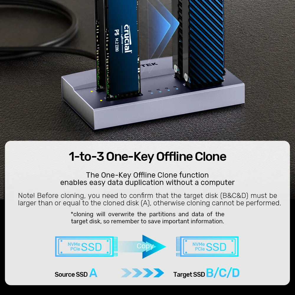 Unitek S1243BGY01 USB4 4-Bay M.2 SSD Docking Station Support Offline Clone - متجر TT Tab للتقنيات الحديثة