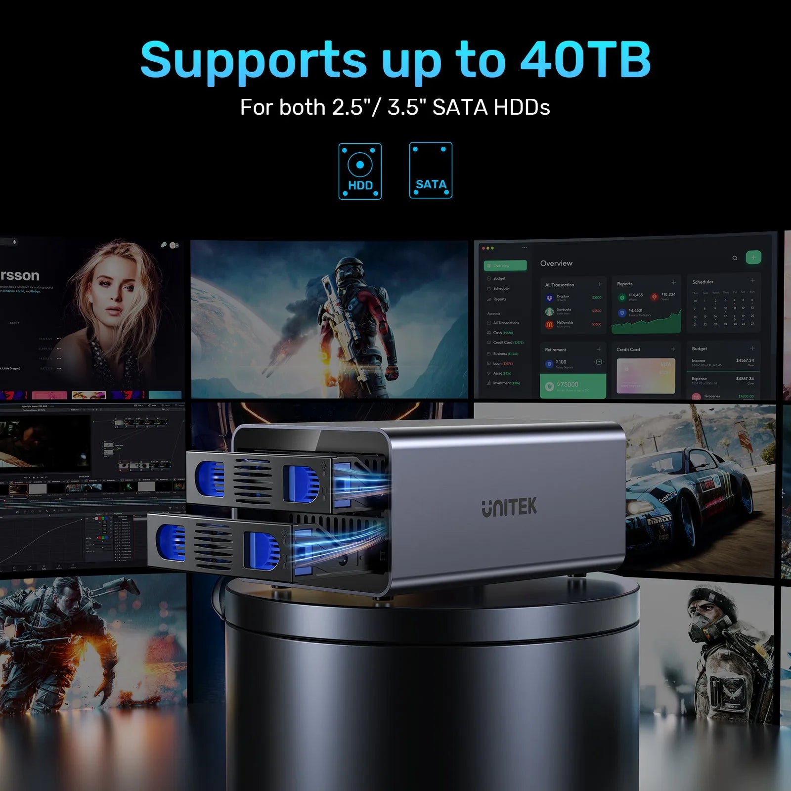 Unitek S1308C 2 Bay USB-C RAID External Hard Drive Enclosure - للتقنيات الحديثة TT TAB متجر