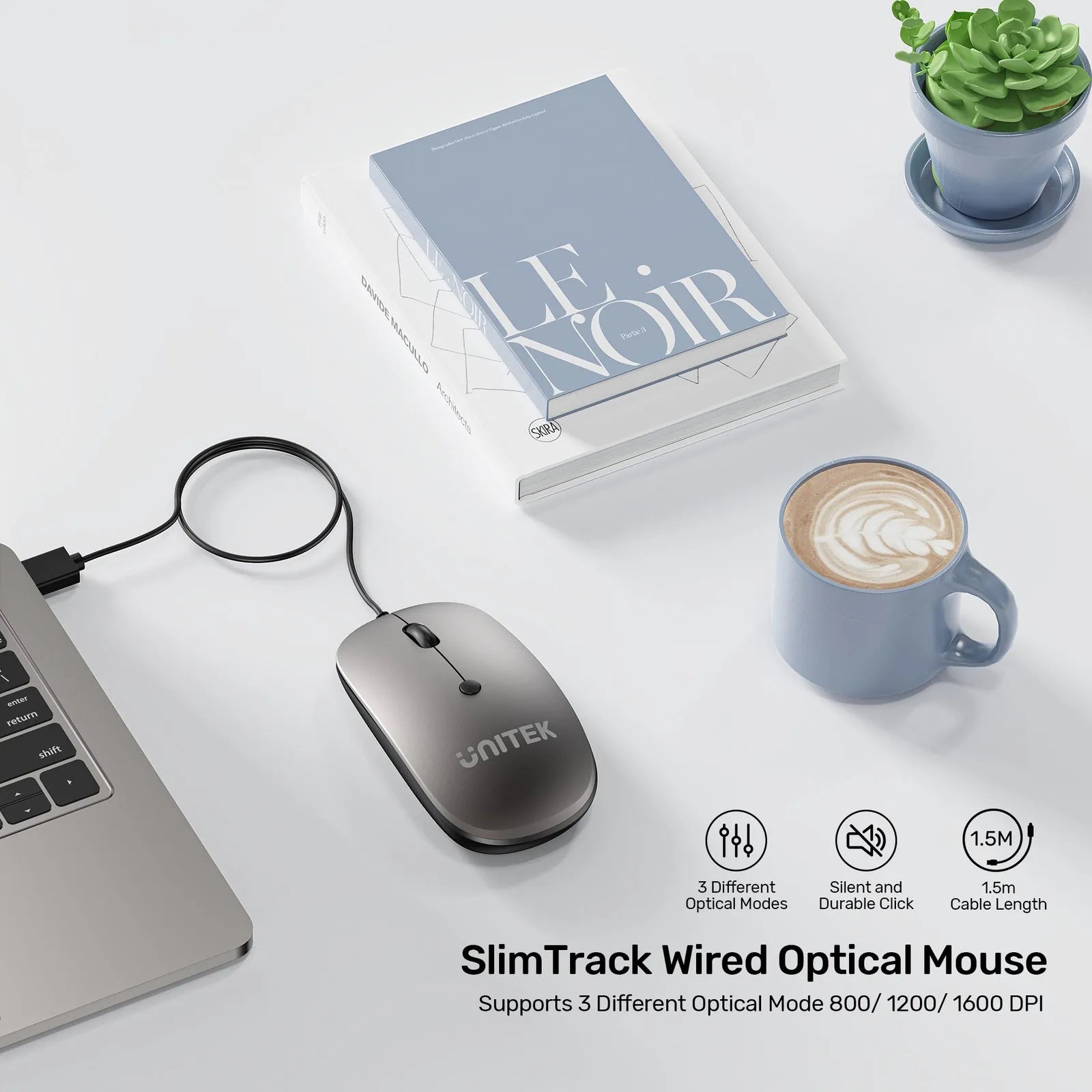 Unitek SlimTrack Wired Optical Mouse with Quiet Clicks - متجر TT Tab للتقنيات الحديثة