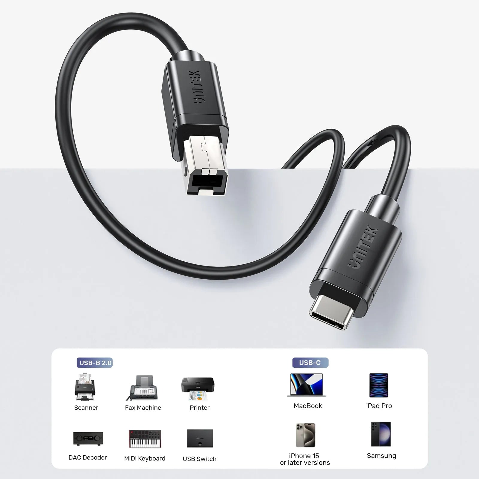 Unitek C14140ABK USB-C to USB-B Data and Charging Cable - للتقنيات الحديثة TT TAB متجر