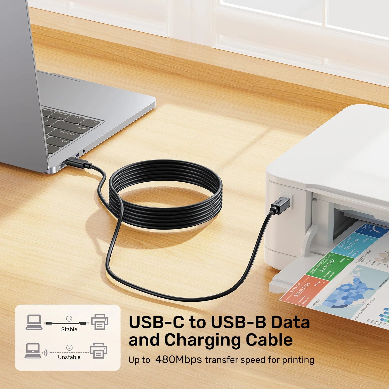Unitek C14140ABK USB-C to USB-B Data and Charging Cable - للتقنيات الحديثة TT TAB متجر