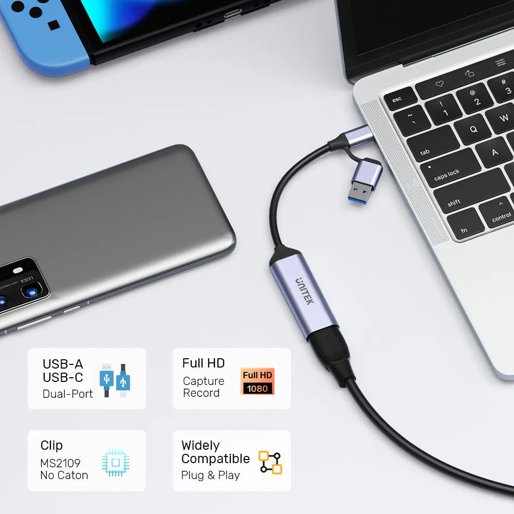 Unitek V1167A HDMI to USB-C/A Video Capture Card - متجر TT Tab للتقنيات الحديثة