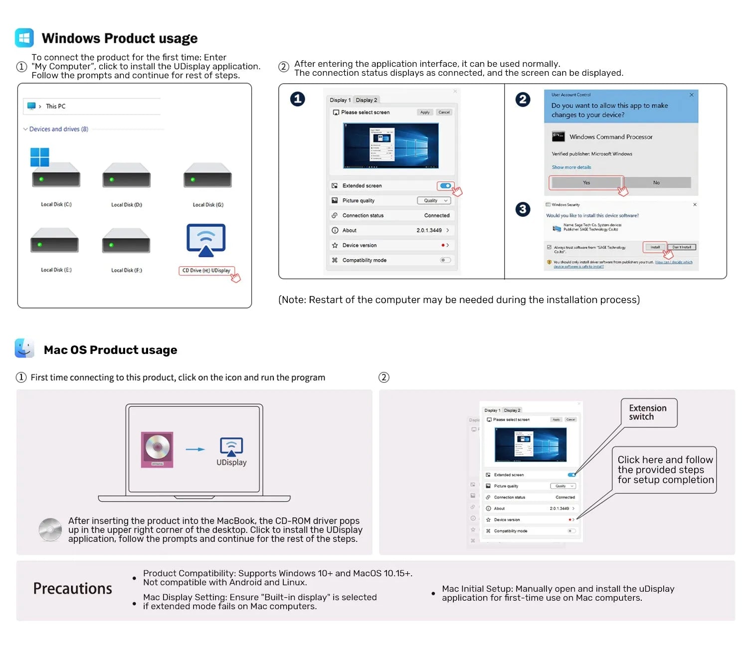 Unitek V1427A01 USB C/A Dual HDMI Adapter - للتقنيات الحديثة TT TAB متجر