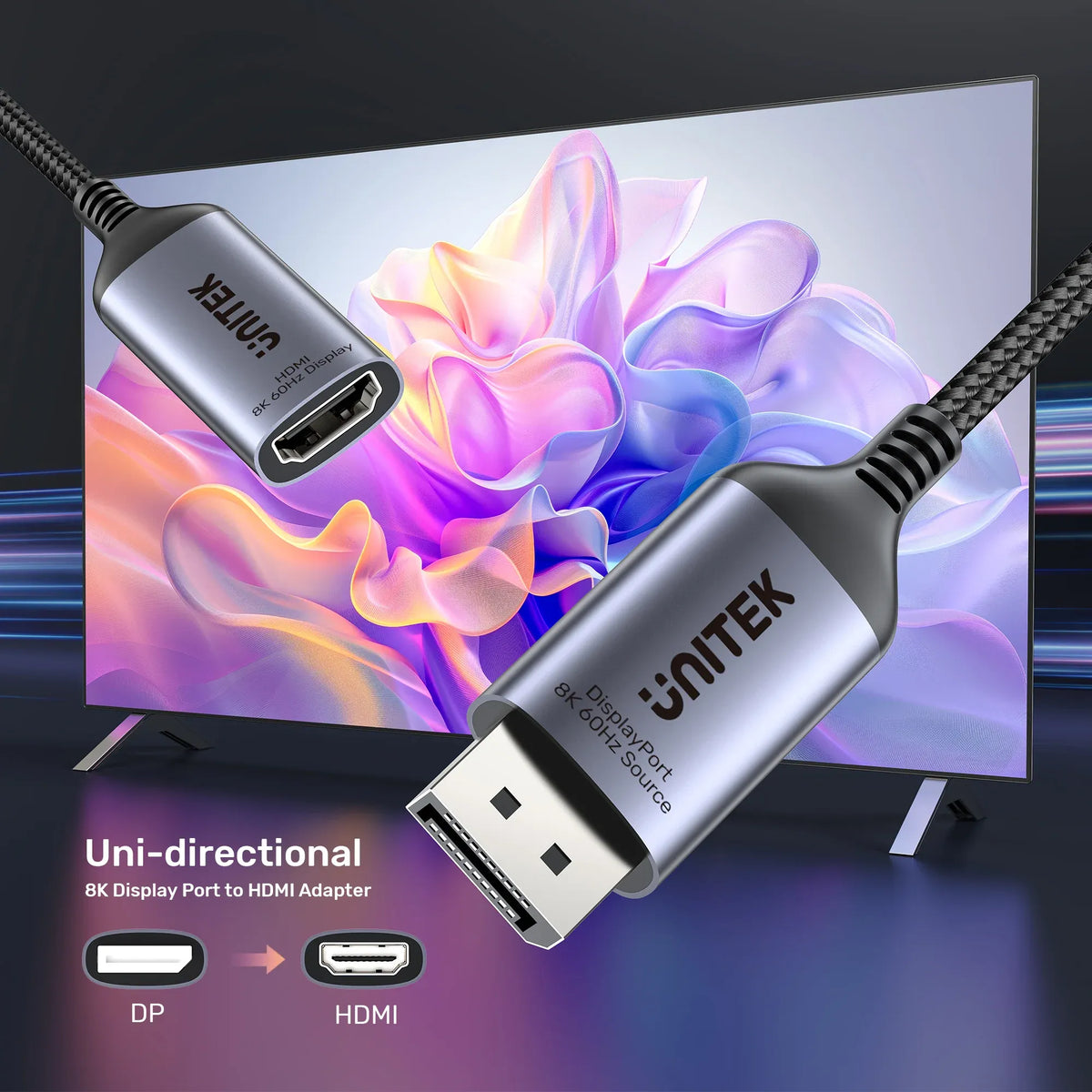 Unitek V1611A01 DisplayPort 1.4 to HDMI 2.1 Adapter 8K@60Hz / 4K@120Hz - متجر TT Tab للتقنيات الحديثة