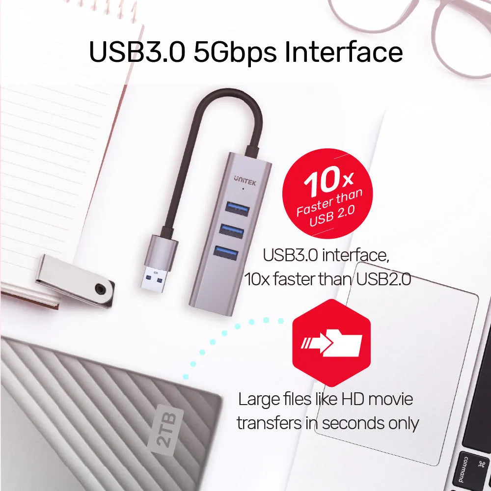 Unitek Y-3088B uHUB Q4+ 4-in-1 Ethernet Hub - متجر TT Tab للتقنيات الحديثة