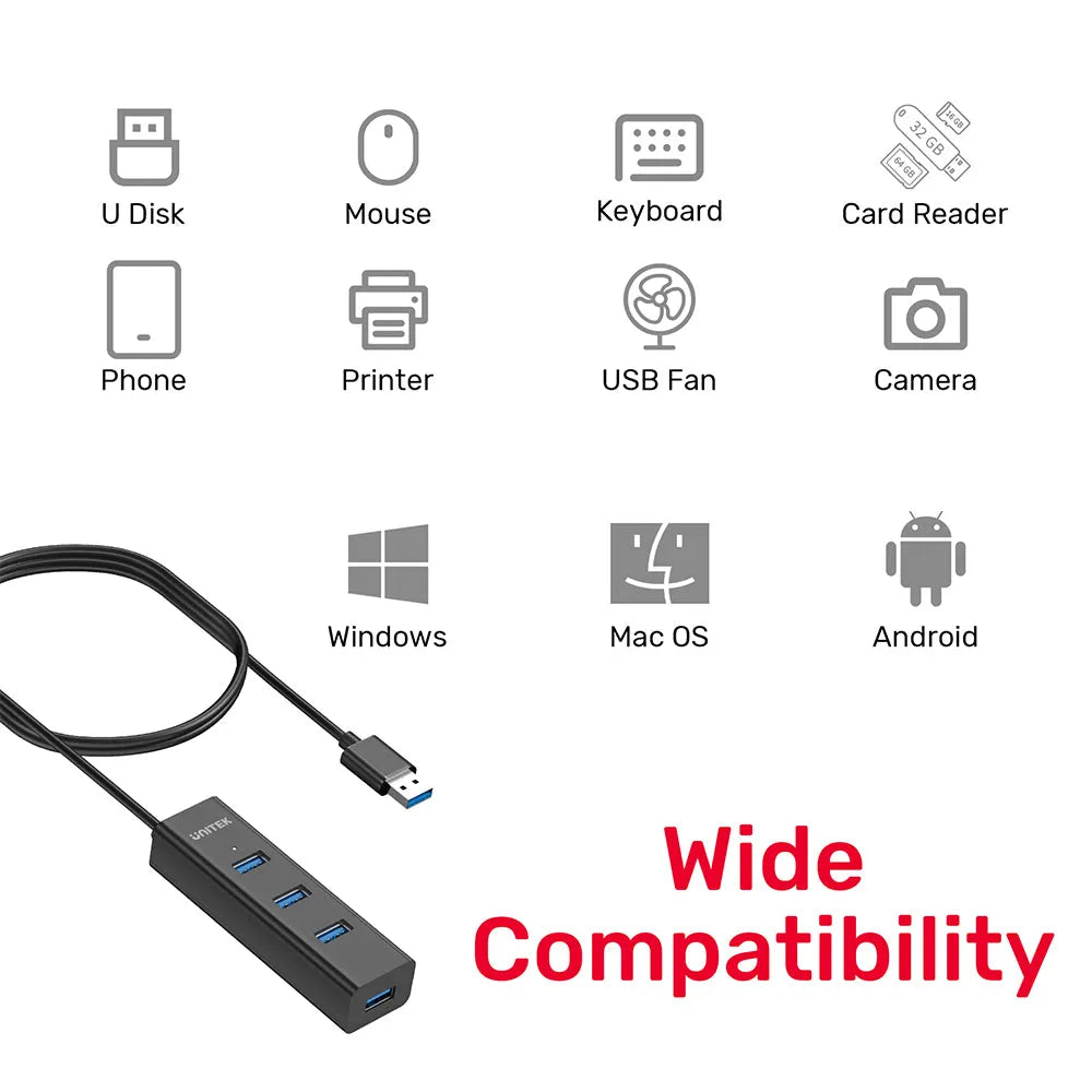 Unitek Y-3089V01 4-in-1 USB-A 5Gbps Hub - متجر TT Tab للتقنيات الحديثة
