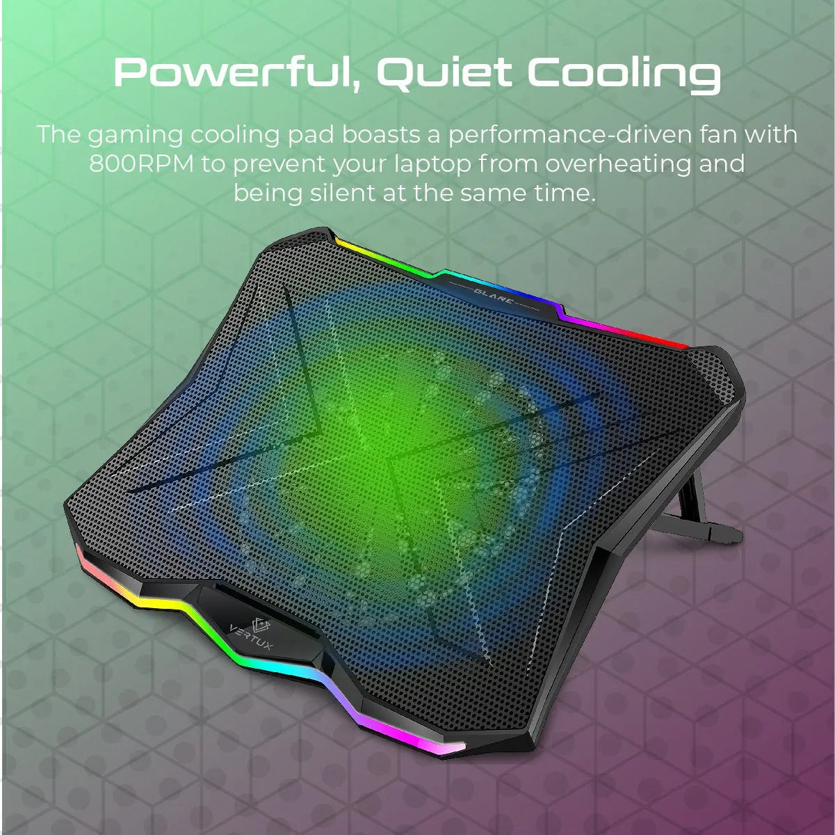 Vertux Glare Quiet Cooling Laptop Stand with Rainbow LED Lights - للتقنيات الحديثة TT TAB متجر