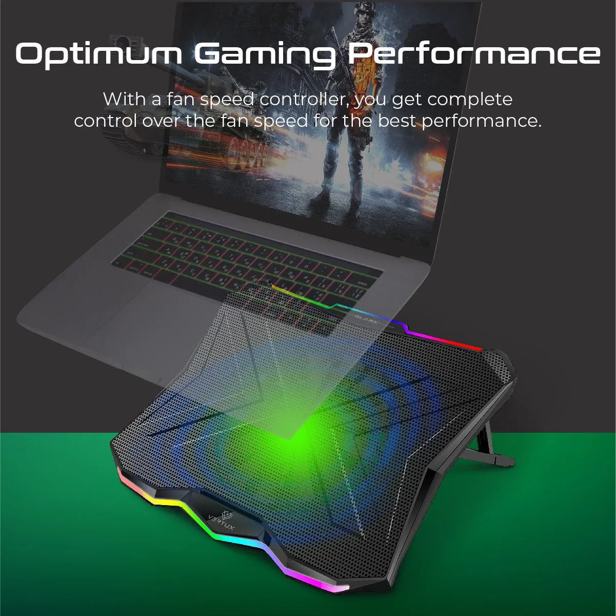 Vertux Glare Quiet Cooling Laptop Stand with Rainbow LED Lights - للتقنيات الحديثة TT TAB متجر