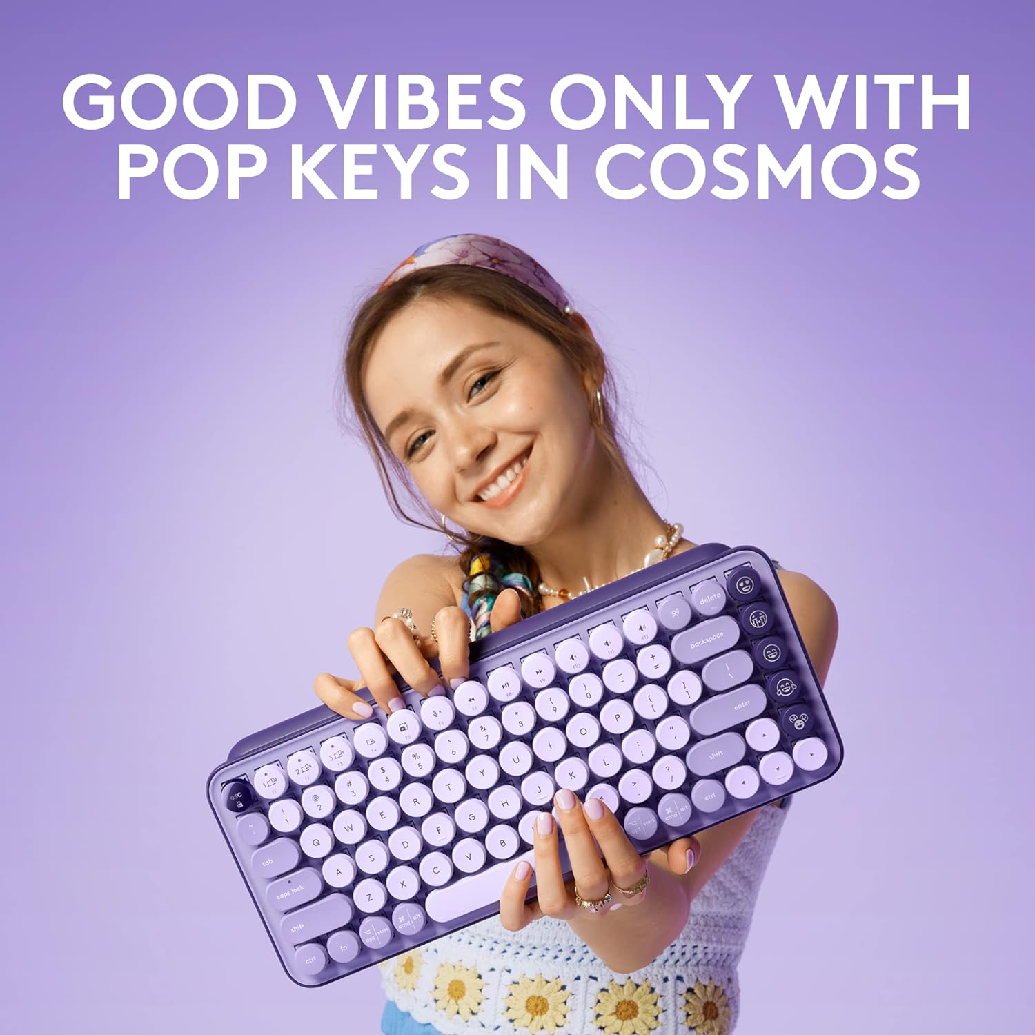 Logitech POP Keys Wireless and Bluetooth Mechanical Keyboard with Customizable Emoji Keys