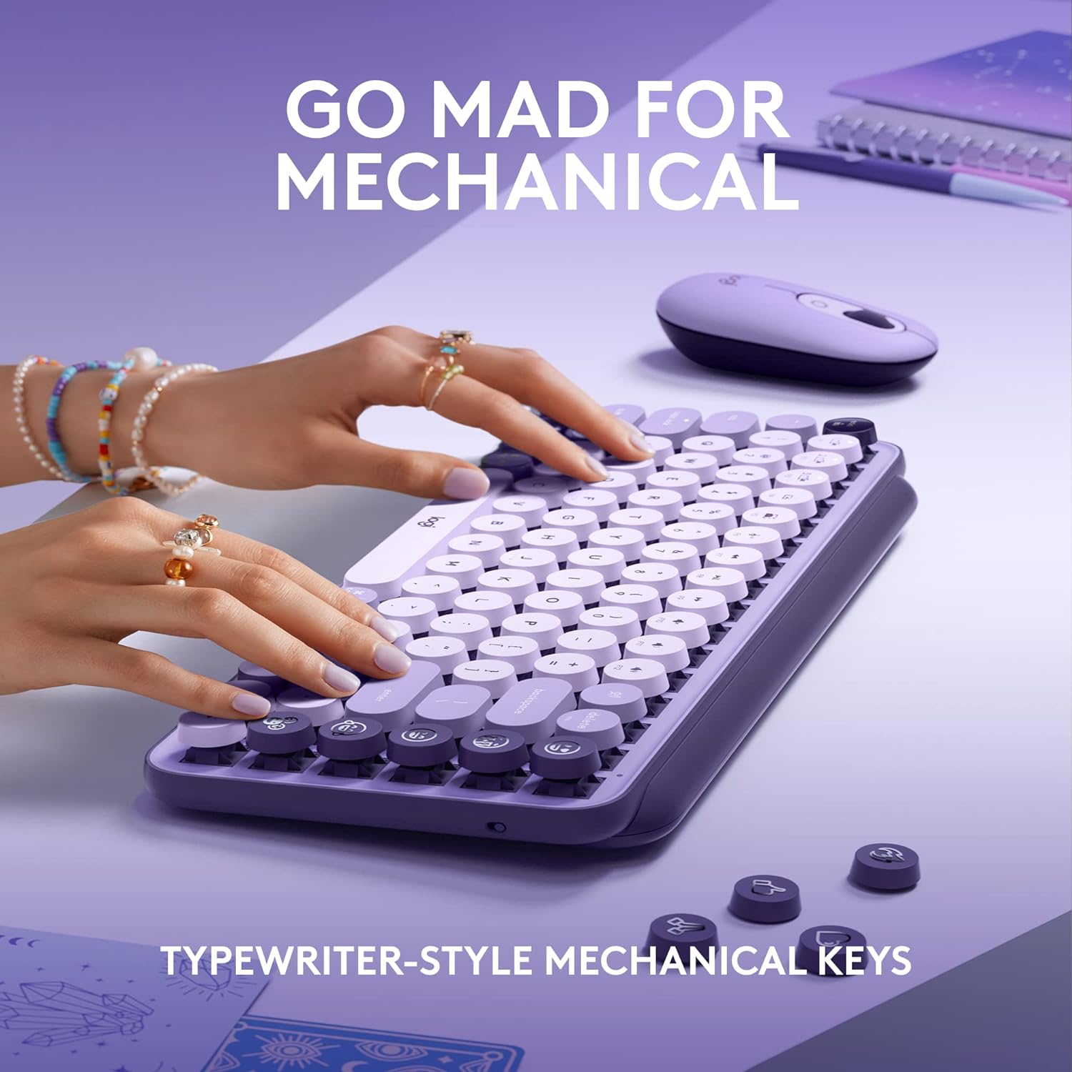 Logitech POP Keys Wireless and Bluetooth Mechanical Keyboard with Customizable Emoji Keys