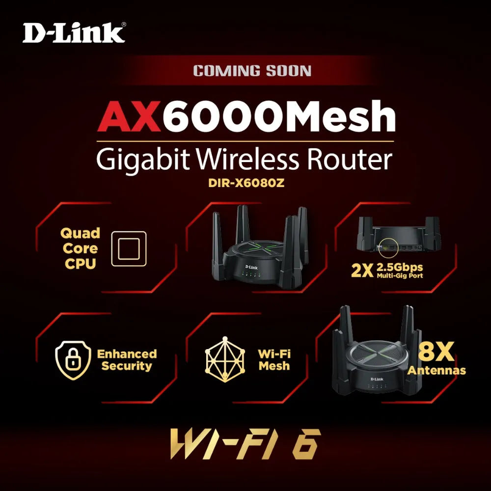 D-Link DIR-X6080Z AX6000 2.5Gbps Port Quad Core CPU Wi-Fi6 Router - متجر TT Tab للتقنيات الحديثة