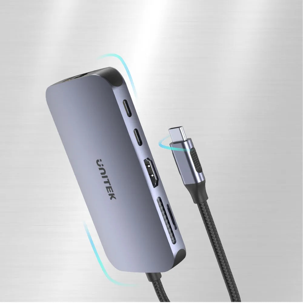 Unitek D1071A uHUB N9+ 9-in-1 USB-C RJ45 1Gb HDMI 100W PD and Dual Card Reader - متجر TT Tab للتقنيات الحديثة