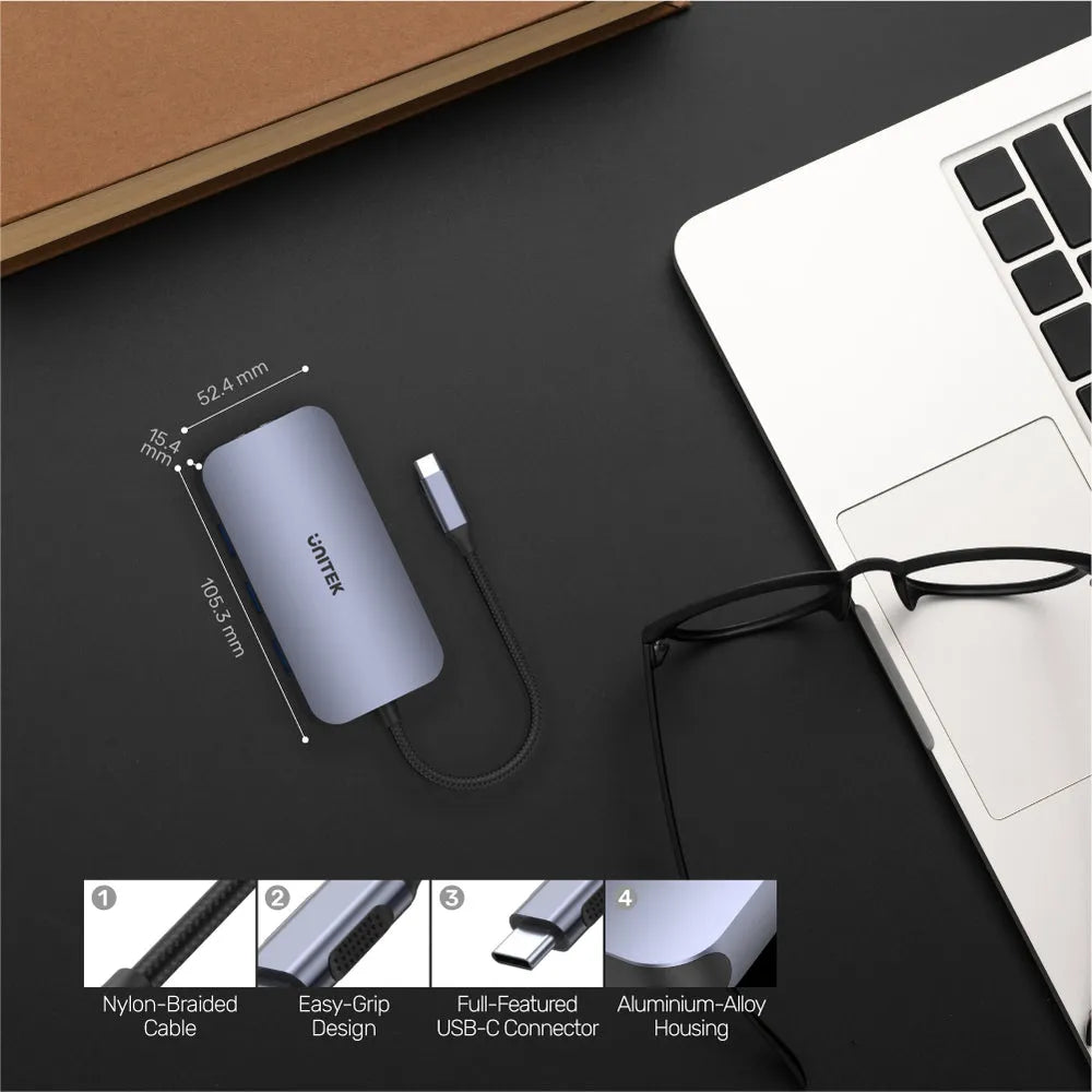 Unitek D1071A uHUB N9+ 9-in-1 USB-C RJ45 1Gb HDMI 100W PD and Dual Card Reader - متجر TT Tab للتقنيات الحديثة