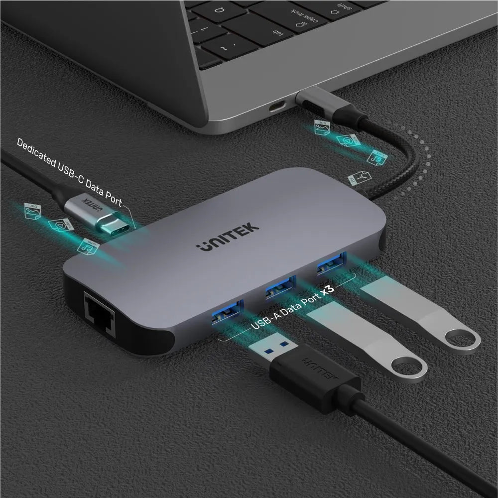 Unitek D1071A uHUB N9+ 9-in-1 USB-C RJ45 1Gb HDMI 100W PD and Dual Card Reader - متجر TT Tab للتقنيات الحديثة