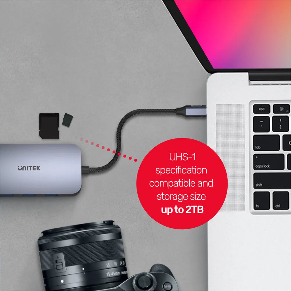 Unitek D1071A uHUB N9+ 9-in-1 USB-C RJ45 1Gb HDMI 100W PD and Dual Card Reader - متجر TT Tab للتقنيات الحديثة