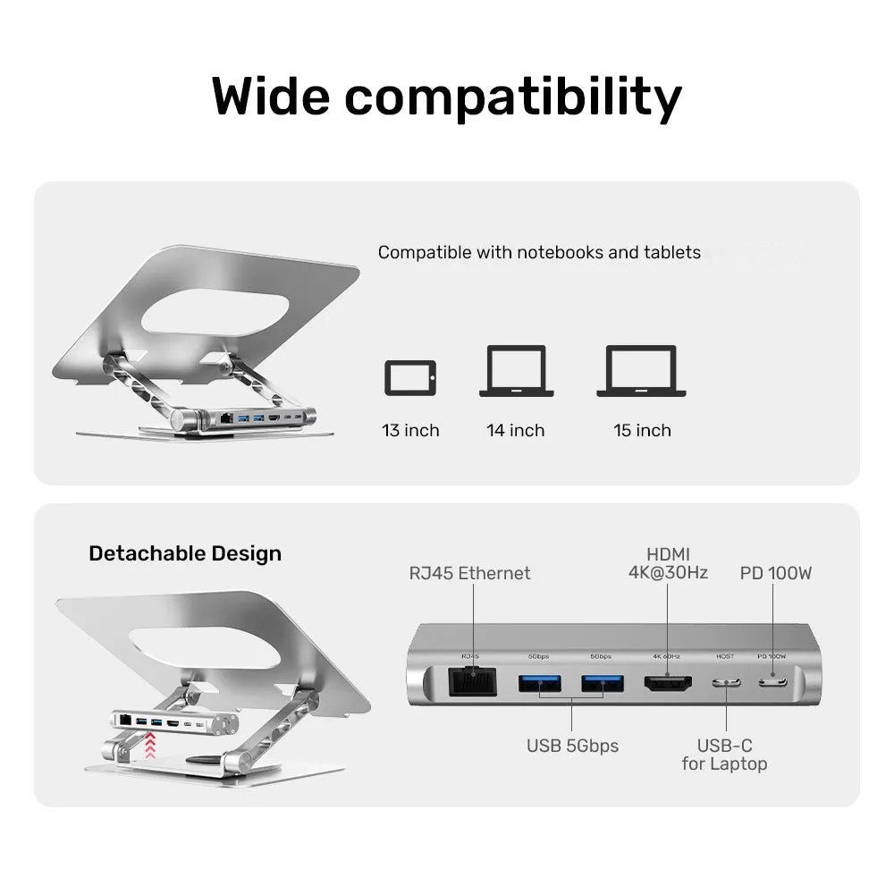 Unitek D1109B Laptop Stand with Docking Station USB-C