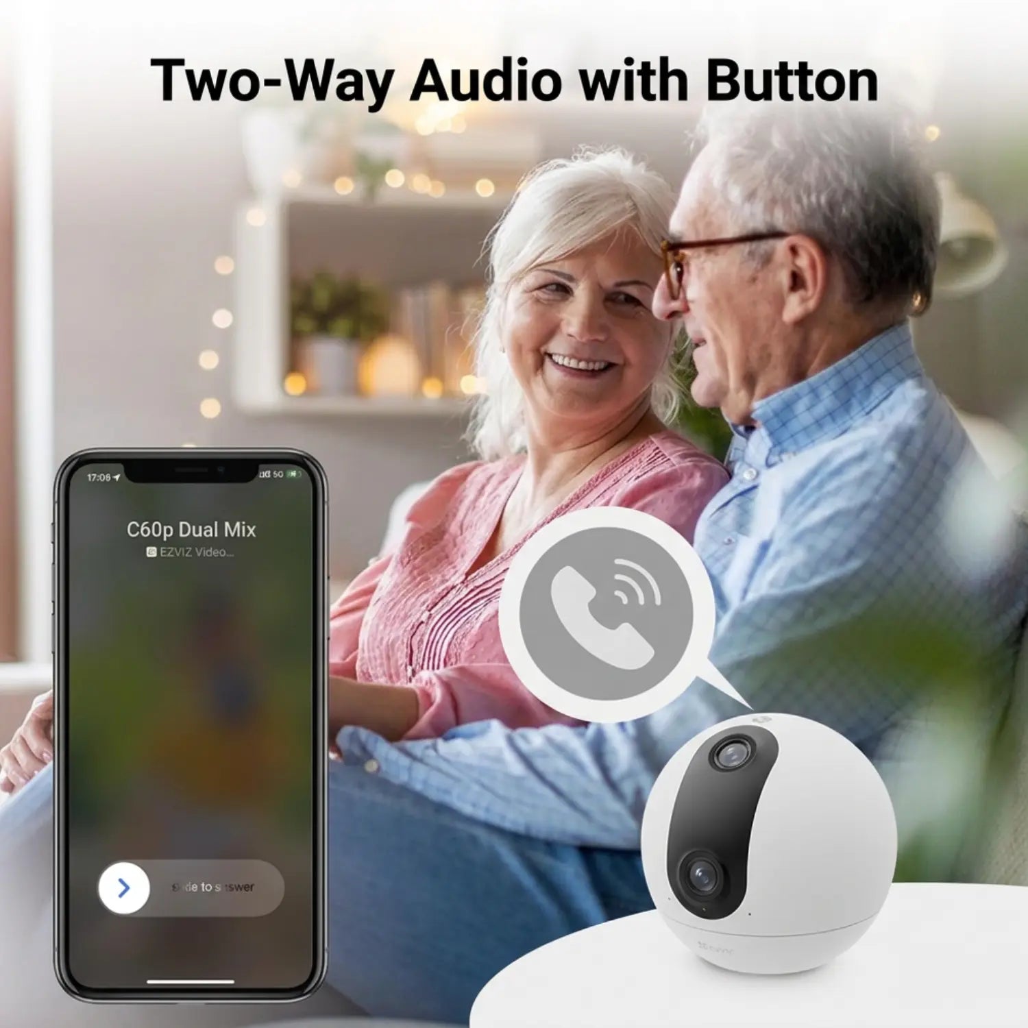 EZVIZ C60p Dual Mix 2K Dual-Lens 360° Panoramic Wi-Fi 6 Indoor Security Camera with Touch-to-Call - متجر TT Tab للتقنيات الحديثة