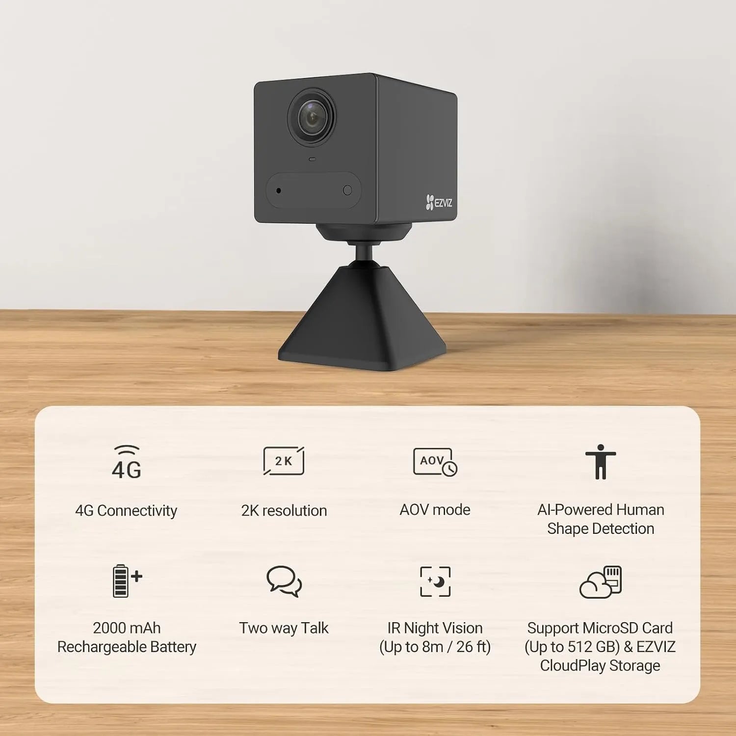 EZVIZ CB2 4G 2K 3MP Mini Battery-Powered Indoor Security Camera - متجر TT Tab للتقنيات الحديثة