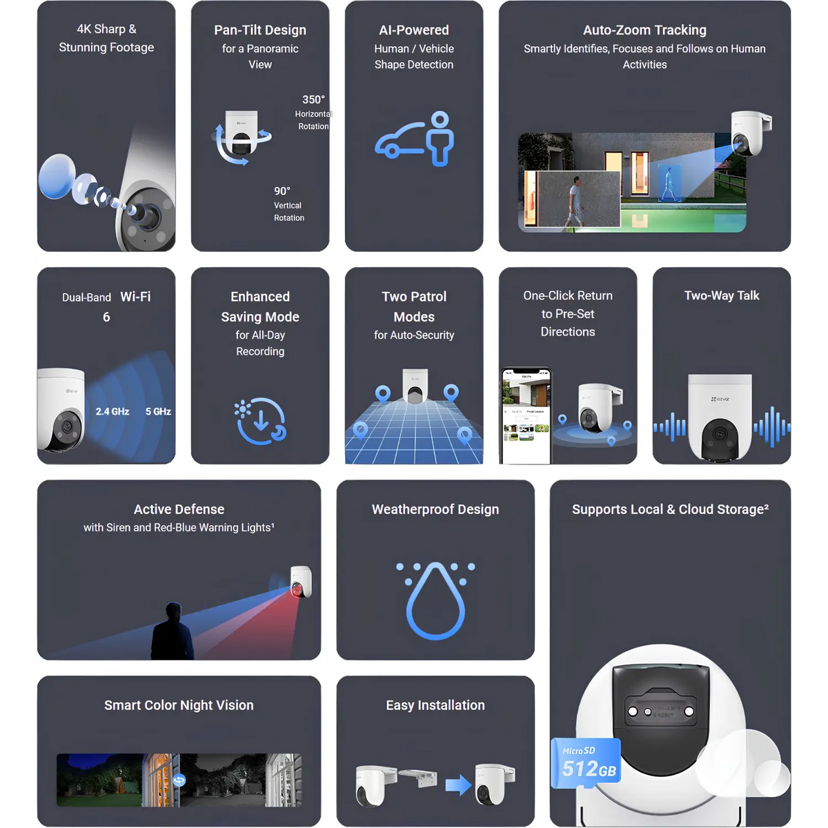 EZVIZ H8c Pro 4K 8MP Outdoor Pan/Tilt Wi-Fi Security Camera with Color Night Vision - متجر TT Tab للتقنيات الحديثة