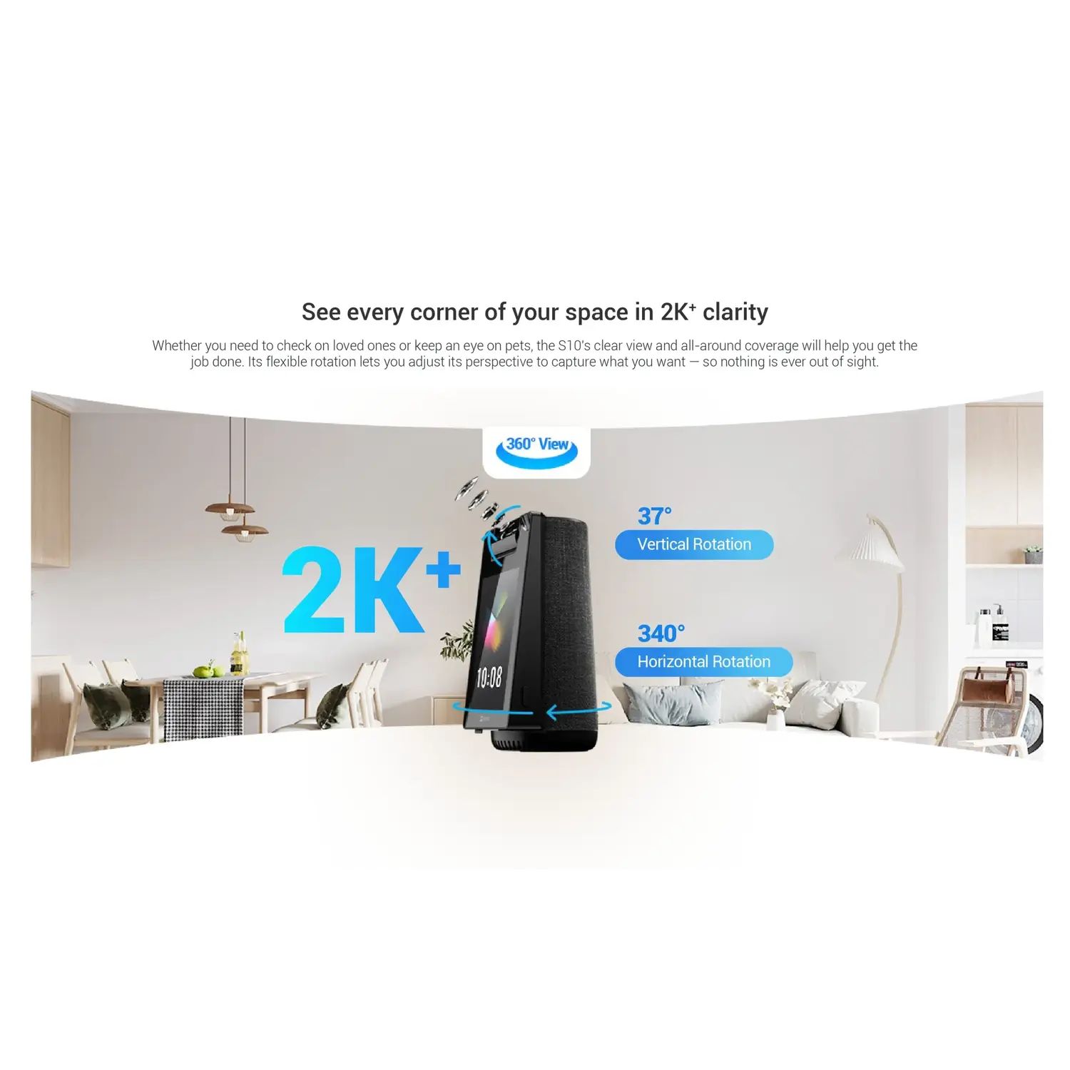 EZVIZ S10 2K+ Smart Video Calling Pan/Tilt Wi-Fi 6 Indoor Security Camera with Touchscreen - متجر TT Tab للتقنيات الحديثة