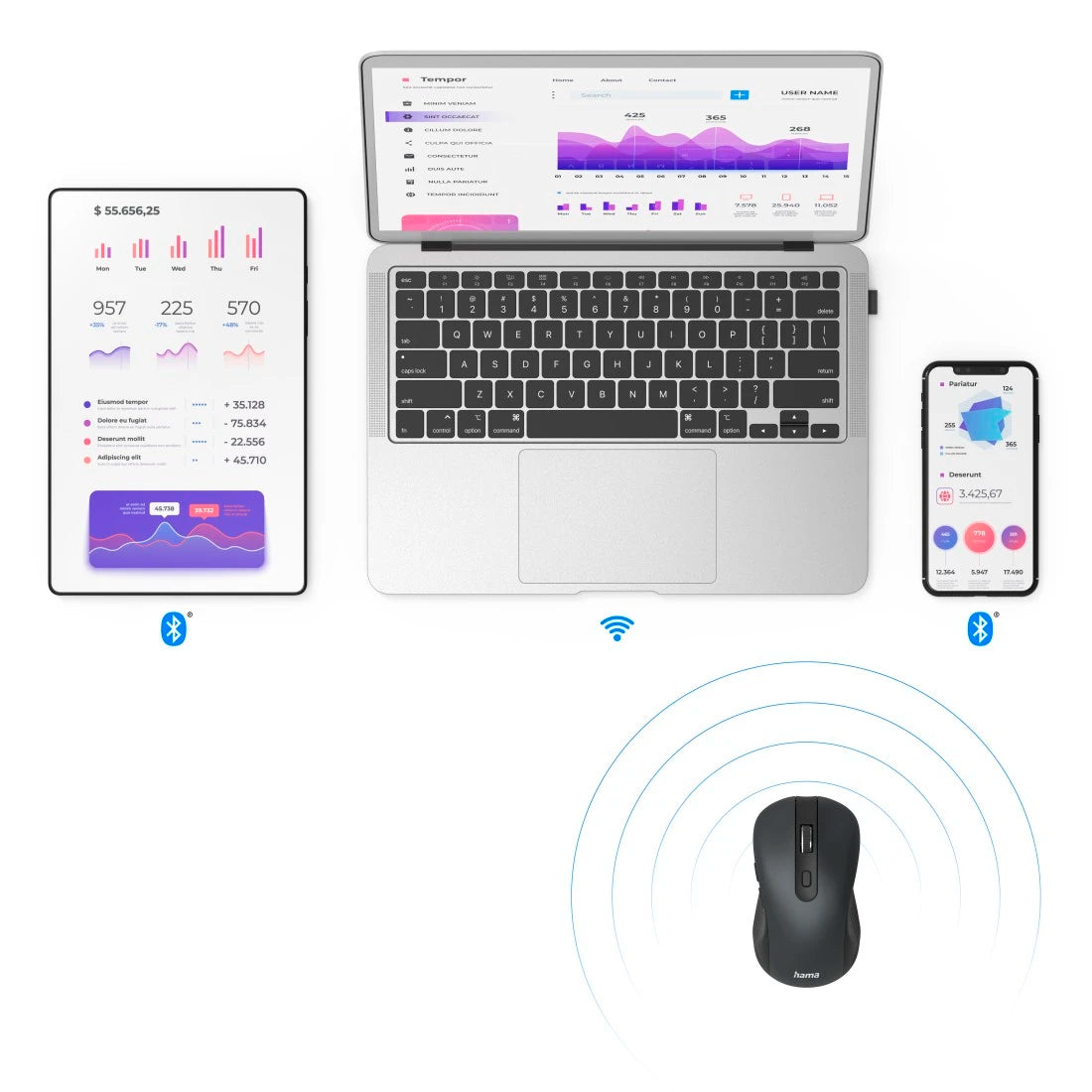 Hama MW-650 Wireless and Bluetooth Mouse Multi-Device with 6-Button  - متجر TT Tab للتقنيات الحديثة