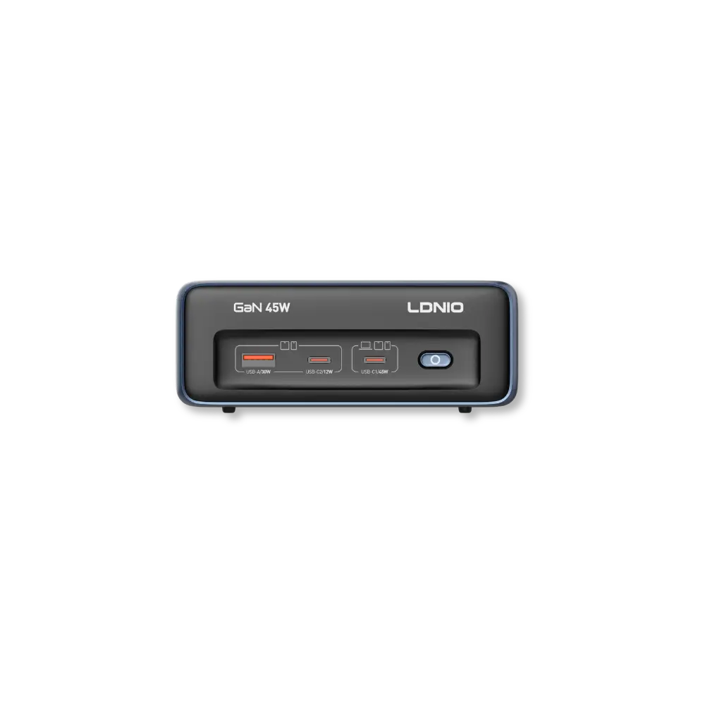 LDNIO SC1 45W GaN Desktop Power Strip with 2 Universal AC Outlets and USB-C & USB-A Charging - متجر TT Tab للتقنيات الحديثة