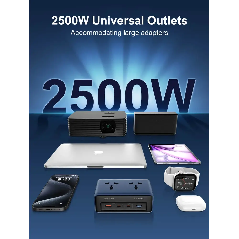 LDNIO SC1 45W GaN Desktop Power Strip with 2 Universal AC Outlets and USB-C & USB-A Charging - متجر TT Tab للتقنيات الحديثة