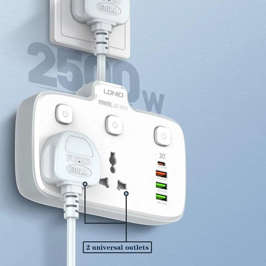 LDNIO SC2413 20W Power Socket Extender with 2 Universal AC Outlets and 4 USB Charging Ports - متجر TT Tab للتقنيات الحديثة