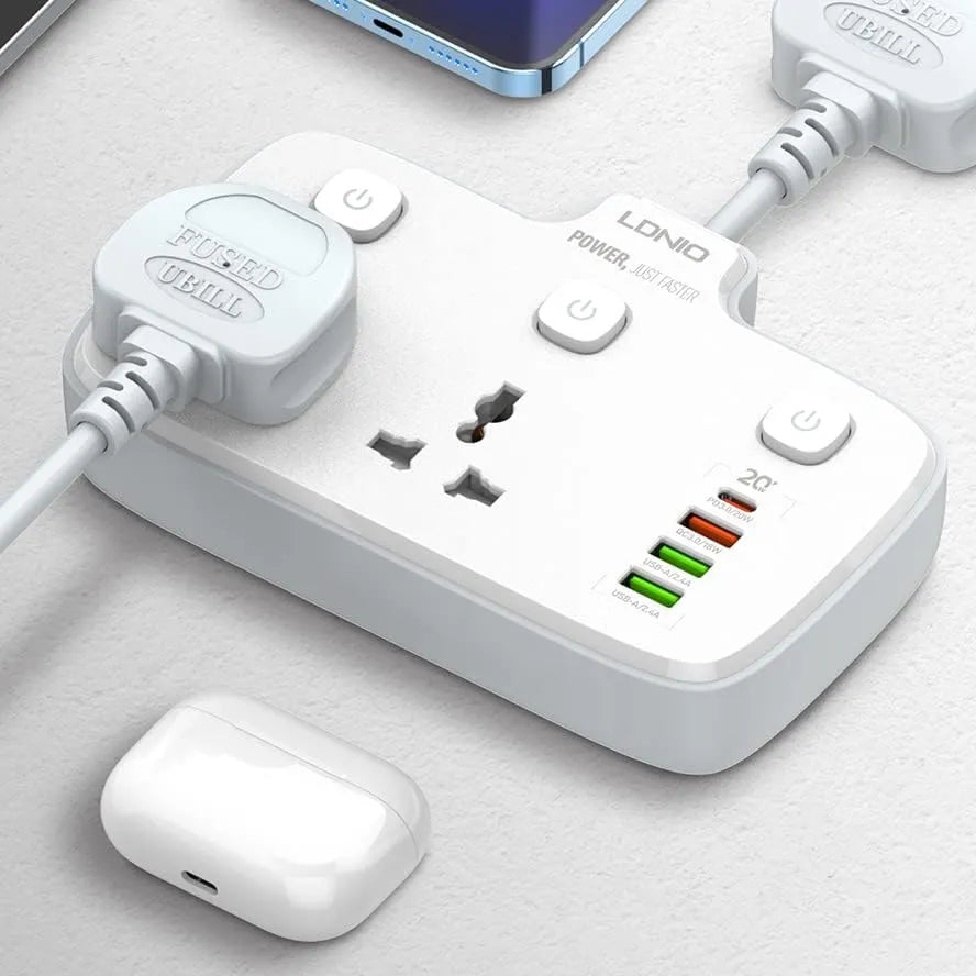 LDNIO SC2413 20W Power Socket Extender with 2 Universal AC Outlets and 4 USB Charging Ports - متجر TT Tab للتقنيات الحديثة