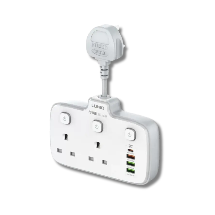 LDNIO SC2413 20W Power Socket Extender with 2 Universal AC Outlets and 4 USB Charging Ports - متجر TT Tab للتقنيات الحديثة