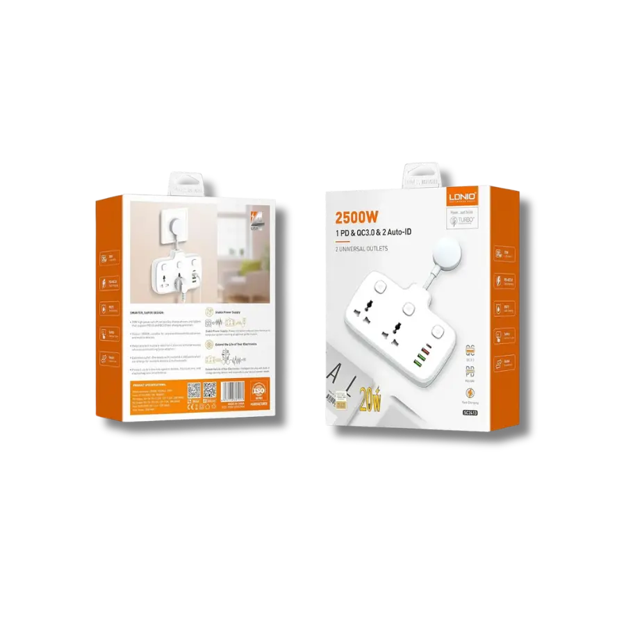 LDNIO SC2413 20W Power Socket Extender with 2 Universal AC Outlets and 4 USB Charging Ports - متجر TT Tab للتقنيات الحديثة