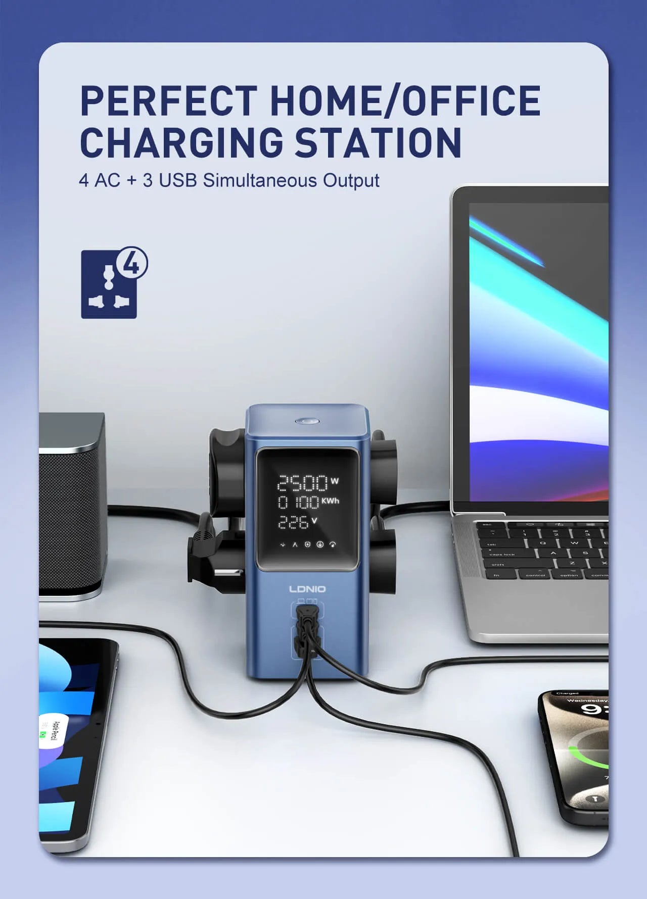 LDNIO SC2 45W Desktop LED Power Strip with 4 Universal AC Outlets, USB-C & USB-A Charging - متجر TT Tab للتقنيات الحديثة