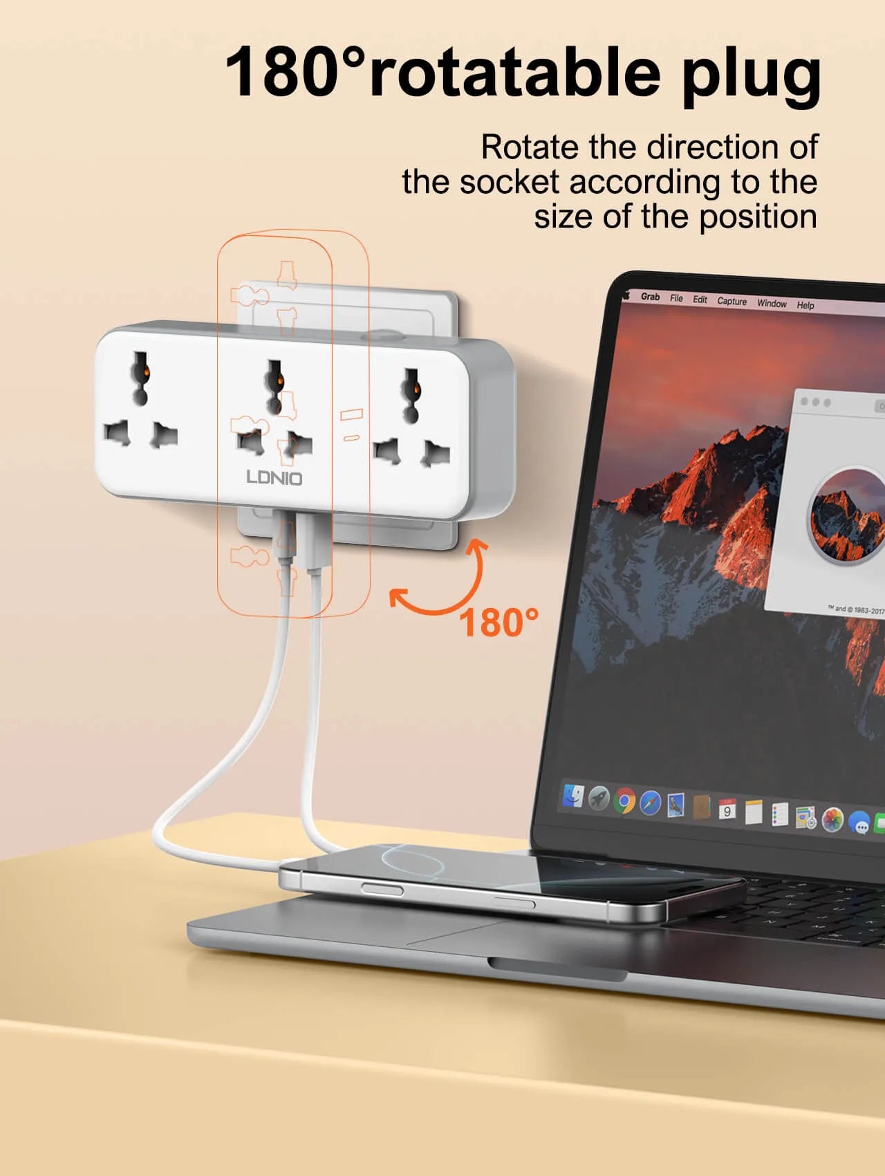LDNIO SC3317 Rotatable Plug Power Expansion Socket with 3 AC Outlets and 30W USB-C & USB-A Charging - متجر TT Tab للتقنيات الحديثة