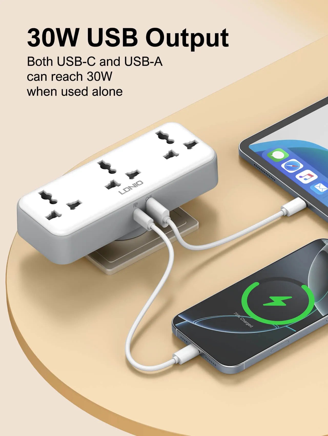 LDNIO SC3317 Rotatable Plug Power Expansion Socket with 3 AC Outlets and 30W USB-C & USB-A Charging - متجر TT Tab للتقنيات الحديثة