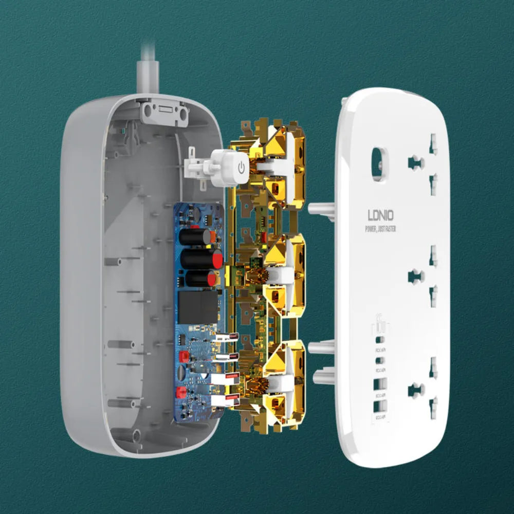 LDNIO SC3416 65W Power Strip with 3 Universal AC Outlets and 4 USB Charging Ports - متجر TT Tab للتقنيات الحديثة