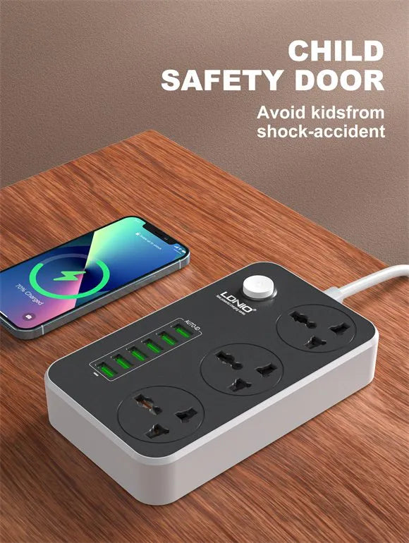 LDNIO SC3604 17W Power Strip with 3 Universal AC Outlets and 6 USB-A Charging Ports - متجر TT Tab للتقنيات الحديثة