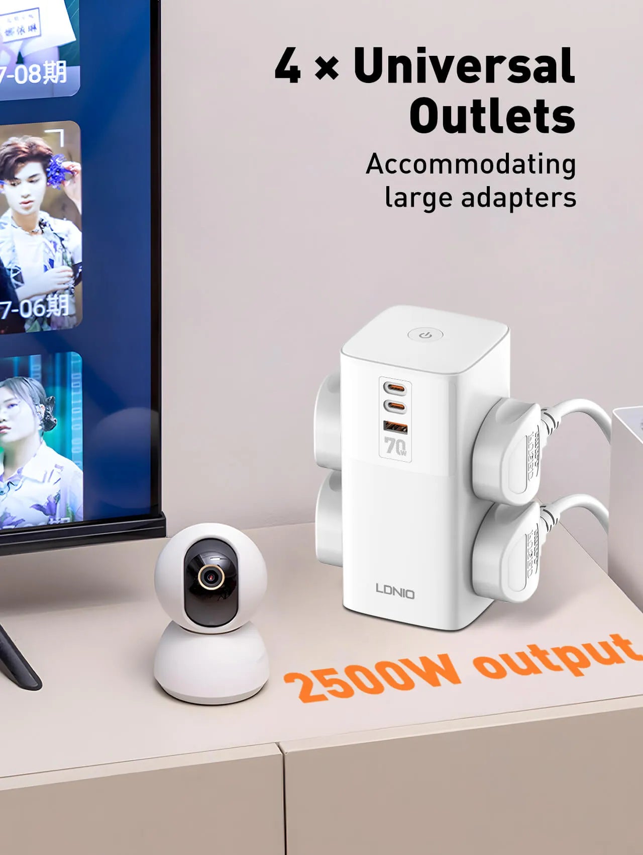 LDNIO SC4383 70W GaN Desktop Power Strip with 4 Universal AC Outlets and USB-C & USB-A Charging - متجر TT Tab للتقنيات الحديثة
