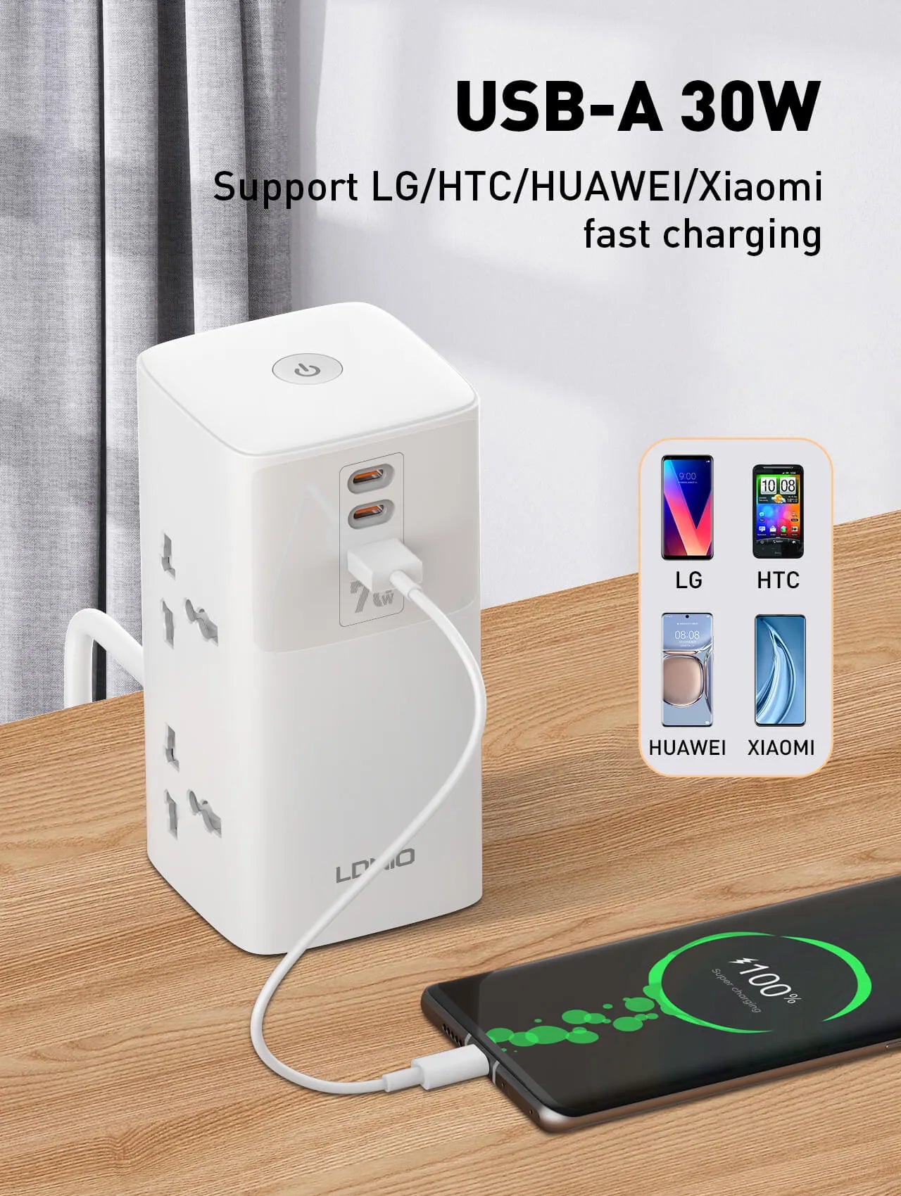 LDNIO SC4383 70W GaN Desktop Power Strip with 4 Universal AC Outlets and USB-C & USB-A Charging - متجر TT Tab للتقنيات الحديثة