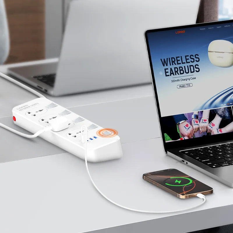 LDNIO SC4408C Power Strip with 4 Universal AC Outlets and USB-C & USB-A Charging and Individual Switches - متجر TT Tab للتقنيات الحديثة