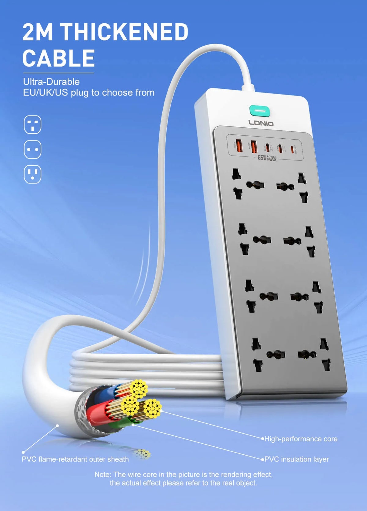 LDNIO SC4 65W GaN Desktop Power Strip with 8 Universal AC Outlets and USB-C, USB-A & Lightning Charging - متجر TT Tab للتقنيات الحديثة